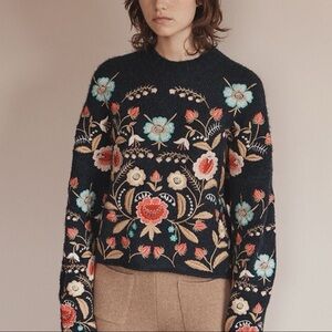 Aratta Navy Floral Embroidered Sweater